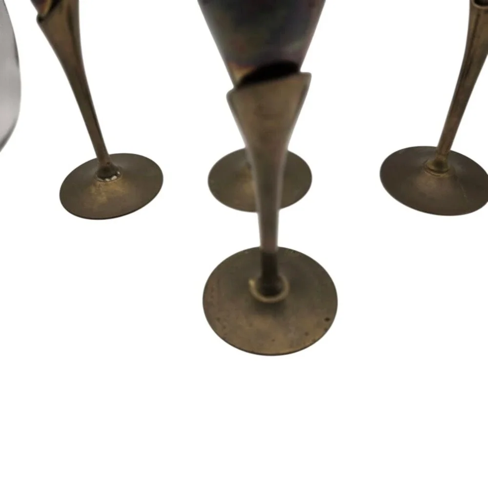 Set of 4 Vintage Brass Metallic Champagne Flutes Vintage Holiday‎